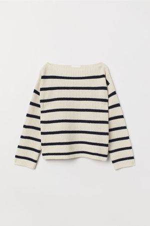 Ribbed Sweater - Natural white/blue striped - Ladies | H&M US