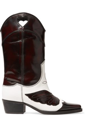 GANNI | Two-tone embroidered leather cutout boots | NET-A-PORTER.COM