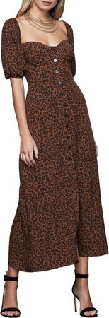 Corset Leopard Print Puff Sleeve Maxi Dress