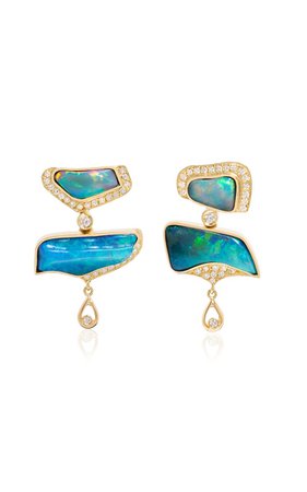18k Yellow Gold Opal, Diamond Earrings By Ruth Grieco | Moda Operandi