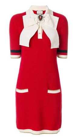 GUCCI elegant bow-detailed ribbed knit-trimmed pleated Mini Dress