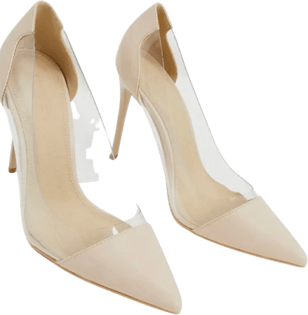 Truffle Collection clear stiletto heeled shoes in beige