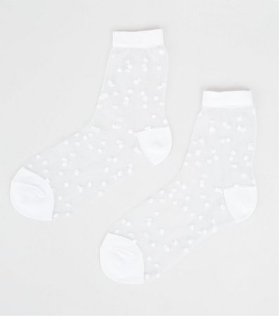White Sheer Mesh Polka Dot Socks | New Look