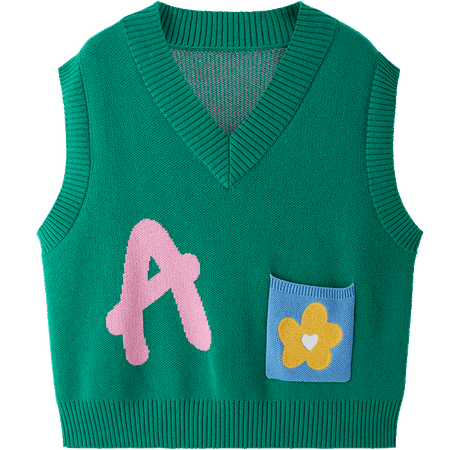 Loose Fit Letter Sweater Vest With Color Block Pocket – www.ledin.net