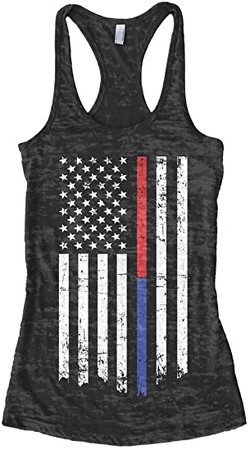 Amazon.com: Threadrock Women's Thin Red & Blue Line American Flag Burnout Racerback Tank Top - Medium, Black : Clothing, Shoes & Jewelry