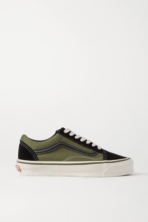 Army green Old Skool two-tone leather-trimmed canvas and suede sneakers | Vans | NET-A-PORTER