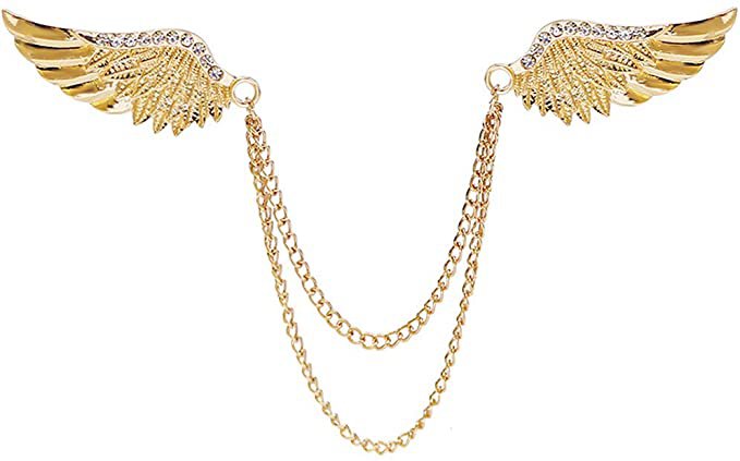 Amazon.com: Angel Wings Tassel Chain Brooch Collar Pins. Rhinestone Metal Feather Lapel Pin, Suit Coat Breastpin for Women Men's Accessories: Clothing
