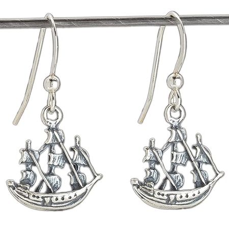 Amazon.com: Sterling Silver Pirate Ship Earrings - Small, 3D, Double Sided - Handmade, Solid .925 : Handmade Products