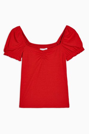 Red Short Sleeve Ruched T-Shirt | Topshop