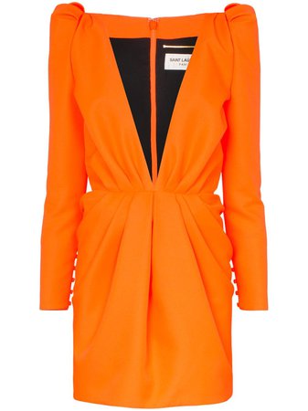Orange Saint Laurent Deep V-Neck Dress | Farfetch.com