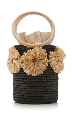 Together Forever Raffia-Trimmed Straw Bucket Bag by Poolside | Moda Operandi