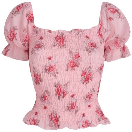 Cameo Rose Pink Floral Puff Sleeve Top