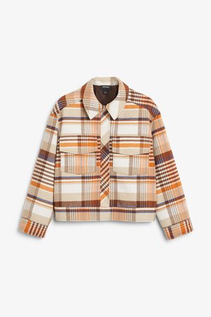 Plaid utility jacket - Beige plaid - Coats & Jackets - Monki GB