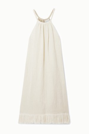 Lisa Marie Fernandez | Ojai fringed metallic linen-blend gauze midi dress | NET-A-PORTER.COM