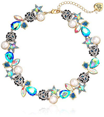 Betsey Johnson Tiger & Mixed Stone Collar Strand Necklace, Blue, One Size: Clothing