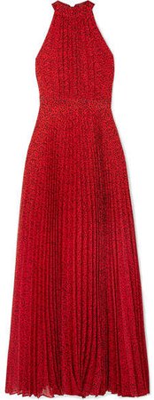 Alice Olivia - Kelissa Pleated Leopard-print Voile Halterneck Maxi Dress - Red