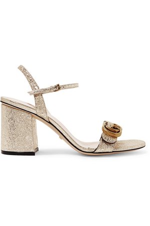 Gucci | Marmont logo-embellished metallic cracked-leather sandals | NET-A-PORTER.COM