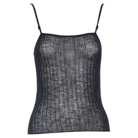 vintage GUCCI TOM FORD black ribbed sheer buckle spaghetti strap tank top L For Sale at 1stDibs