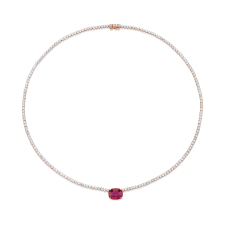 Anita Ko 18k rose gold diamond Hepburn necklace with ruby cushion center