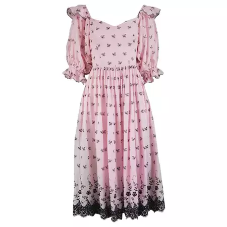 Emanuel Vintage Pink and Black Broderie Anglaise Cotton Peasant Dress, 1980s at 1stDibs | peasant broderie anglaise dress, pink broderie dress