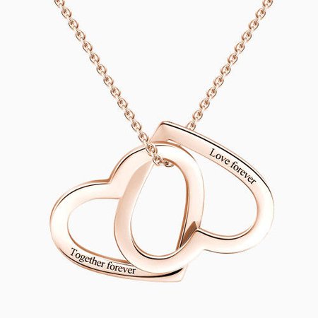 Engraved Two Heart Necklace Rose Gold Plated Silver
