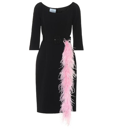Feather-trimmed crêpe dress