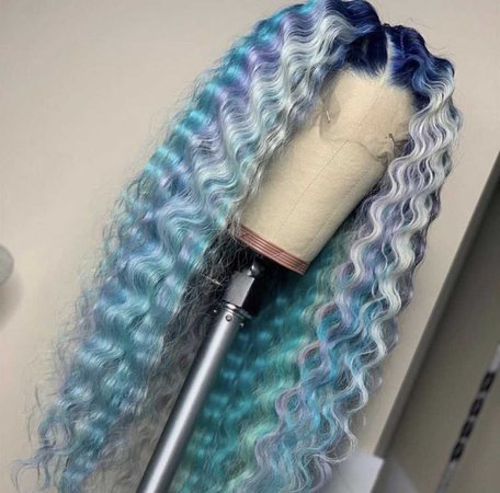 multi blue lace wig