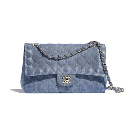 Denim & Gold-Tone Metal Blue Classic Handbag | CHANEL