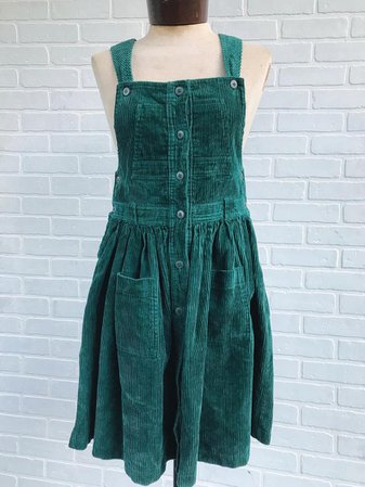 Vintage Green Corduroy Overall Dress. Button-up Overalls | Etsy