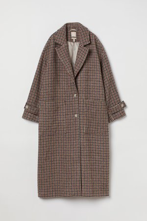 Wool-blend coat - Brown/Checked - Ladies | H&M GB