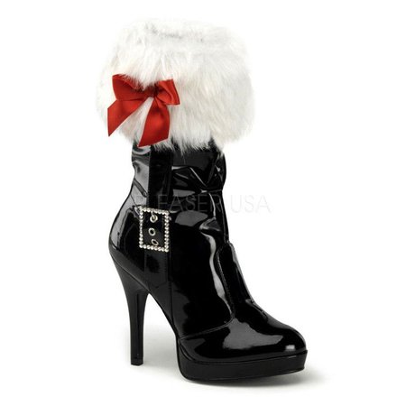 Black Patent Faux Fur Trim Side Bow Holiday Boots