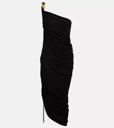 One Shoulder Midi Dress in Black - Bottega Veneta | Mytheresa
