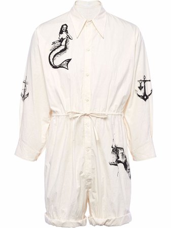 Prada motif-print Cotton Jumpsuit - Farfetch