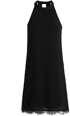 Fantaist Women's Halter Neck Sleeveless Lace Trim Loose Shift Mini Casual Dress (XS, FT610-Black) at Amazon Women’s Clothing store