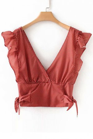 polka-dot-printed-v-neck-sleeveless-ruffle-detail-bow-embellished-crop-blouse_1528120174390.jpg (392×588)