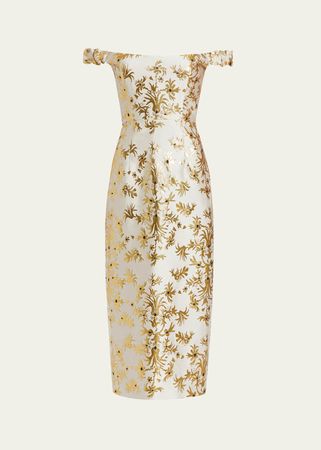 Markarian Amina Floral Brocade Off-Shoulder Midi Dress - Bergdorf Goodman