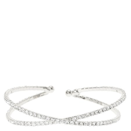 Silver Glass Rhinestone Criss Cross Bracelet | Claire's US