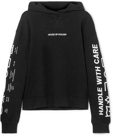 Oversized Embroidered Cotton-terry Hoodie - Black