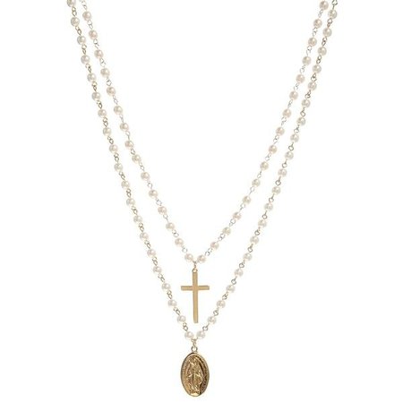 Gold Pearl Rosary Necklace