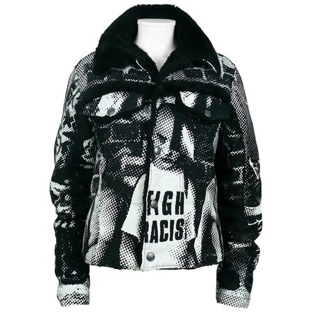 Jean Paul Gaultier Vintage Fight Racism Newspaper Print Graphic Jacket For Sale at 1stdibs