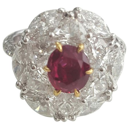 IGI Certified 4.23 Carat Natural Oval Ruby No Heat And White Diamond Ring In 18K For Sale at 1stDibs