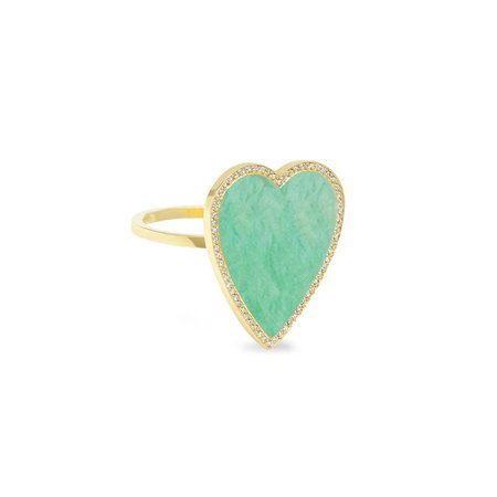 Jennifer Meyer | Green Turquoise Inlay Heart Ring with Diamonds