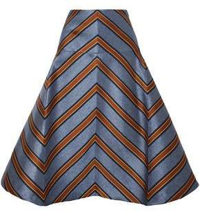 Flared Striped Satin-jacquard Midi Skirt