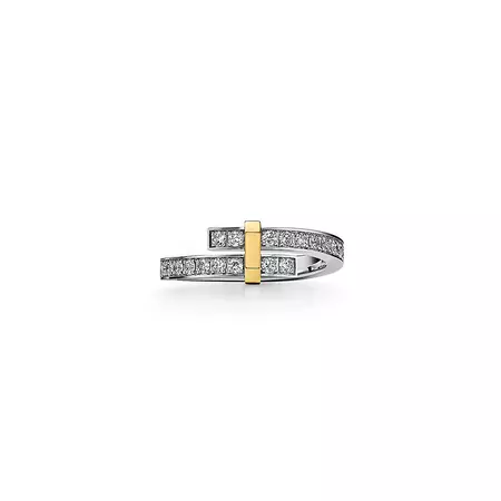 Tiffany Edge Bypass Ring in Platinum and Yellow Gold with Diamonds, Narrow | Tiffany & Co.