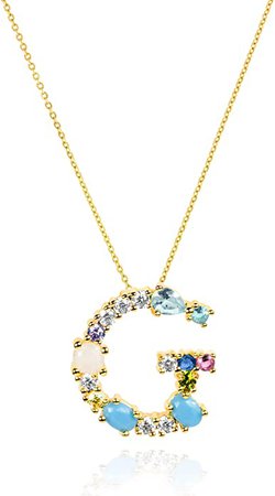 Amazon.com: LAVLA Initial Letter Necklace - 18k Gold Plated Colorful Cubic Zirconia Crystal Pendant for Women Girls 26 Letters Alphabet Pendant A-Z, 16"+2 (A): Clothing, Shoes & Jewelry