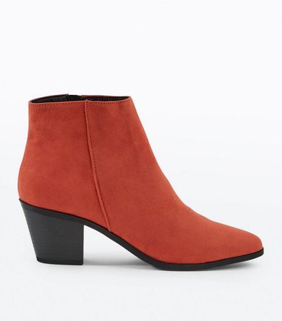 Red Suedette Western Ankle Boots | New Look