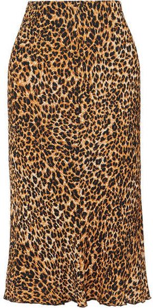 Zarina Leopard-print Stretch Plissé-jersey Midi Skirt - Leopard print