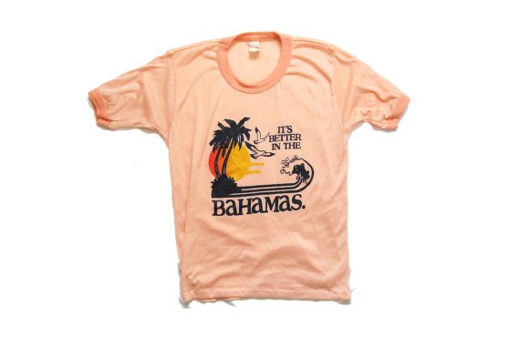 vintage tshirt 1970s retro tourist bahamas beach peach ringer