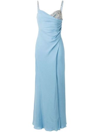 Versace crystal embellished draped gown - Blue