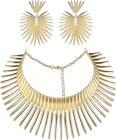 Amazon.com: Jstyle African Collar Choker Necklace Earrings Set for Women Gold Statement Tooth Shape Tribal African Jewelry A: Clothing, Shoes & Jewelry